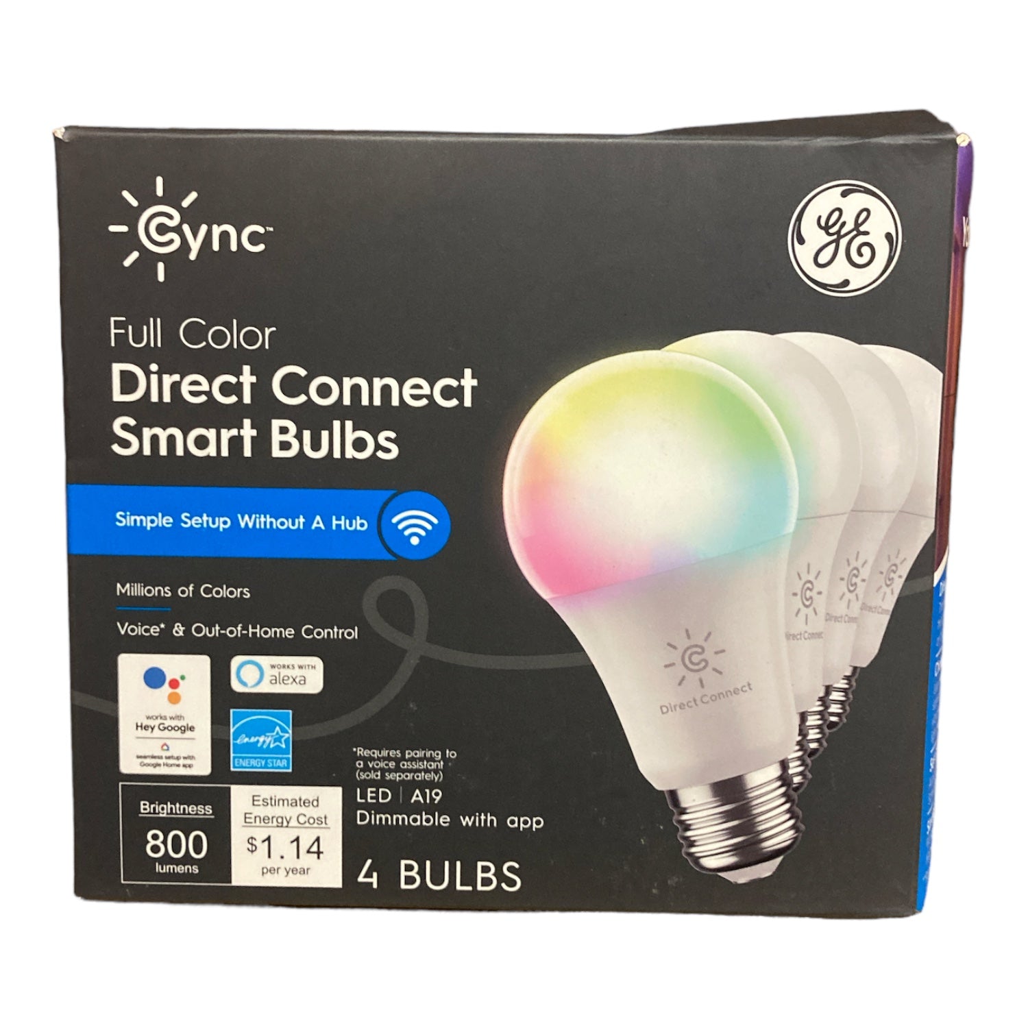 GE Cync LED 9W (60W Replacement) Smart Home Full Color A19 Smart Bulbs (4 Ct)