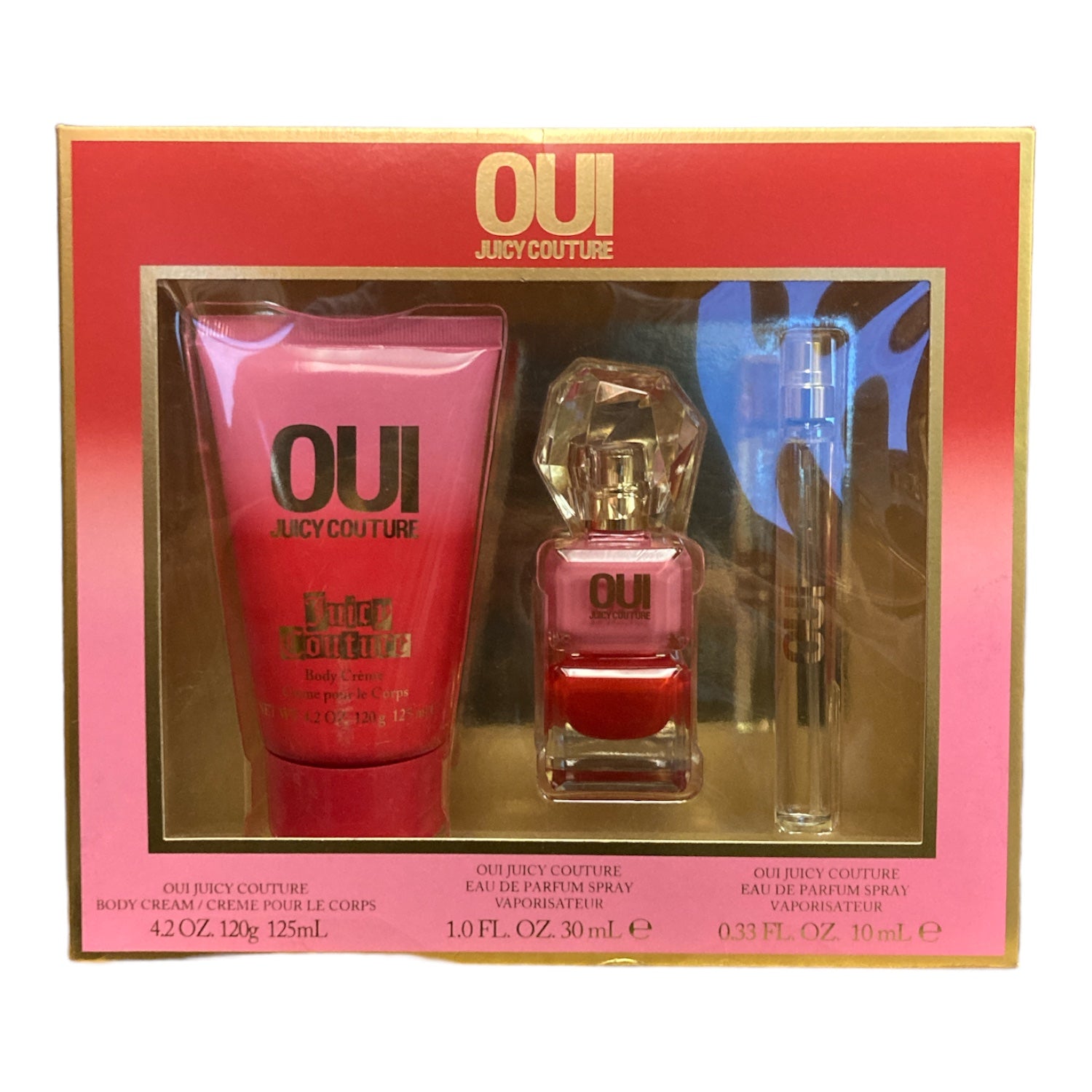 Juicy Couture OUI Eau De Parfum Spray 1 oz, Perfume 0.33 oz, Body Cream 3 pc Set