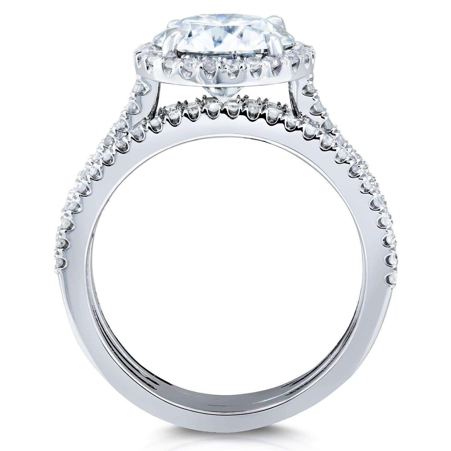 Round Brilliant Moissanite and Diamond Halo 3-Piece Bridal Rings Set 2 1/2 CTW 14k White Gold (DEF/VS, GH/I)