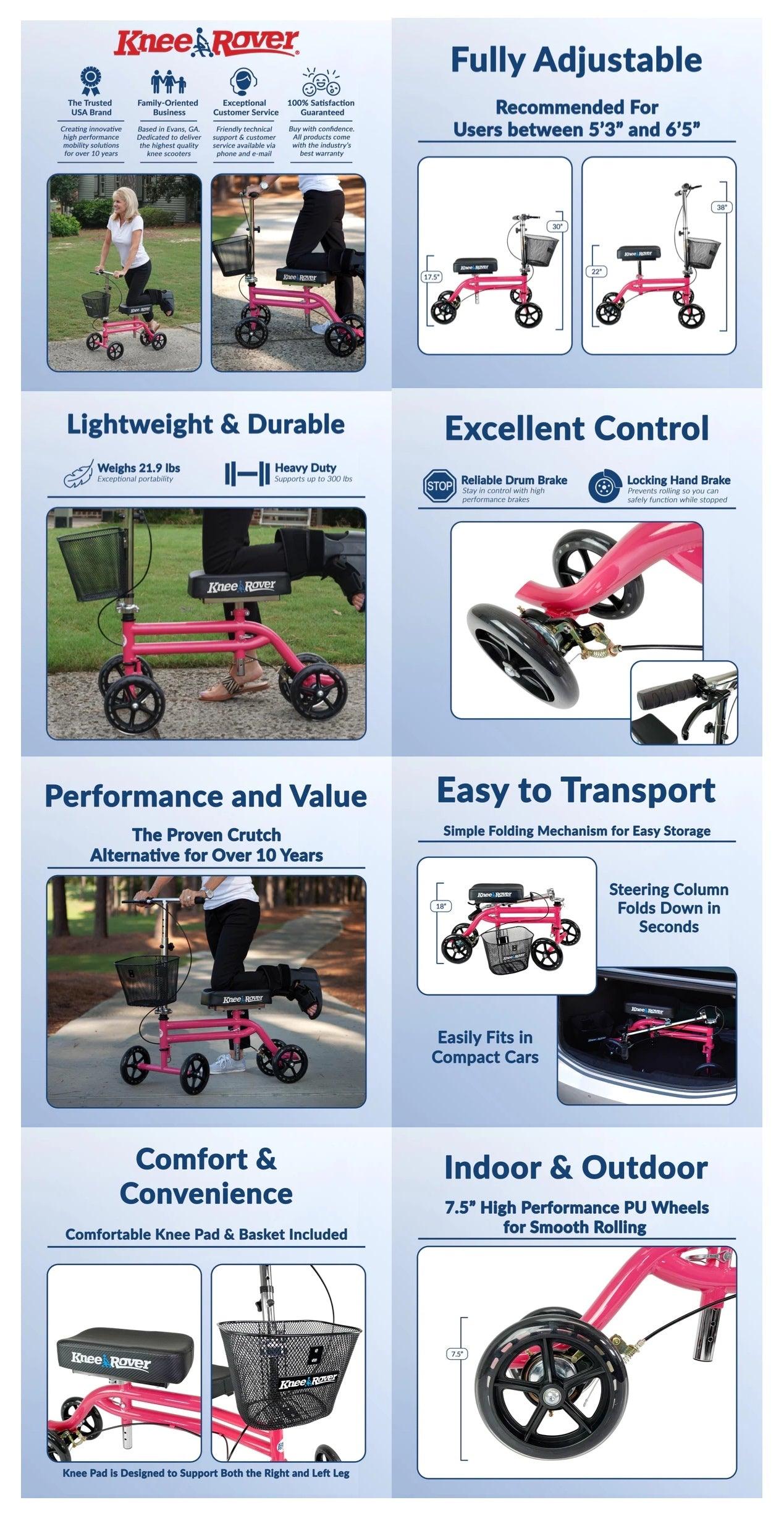 KneeRover? Steerable Knee Scooter Pink