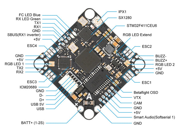 F4 1S 12A AIO Brushless Flight Controller + ELRS Receiver