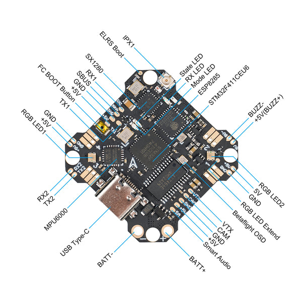 F4 1S 12A AIO Brushless Flight Controller + ELRS Receiver