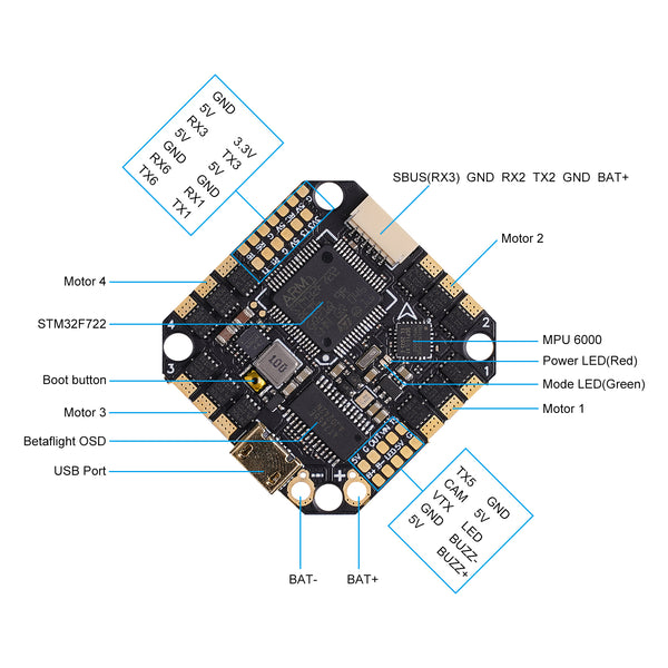 Toothpick F722 2-6S Controlador de vuelo sin escobillas AIO 35A (BLHeli_S)