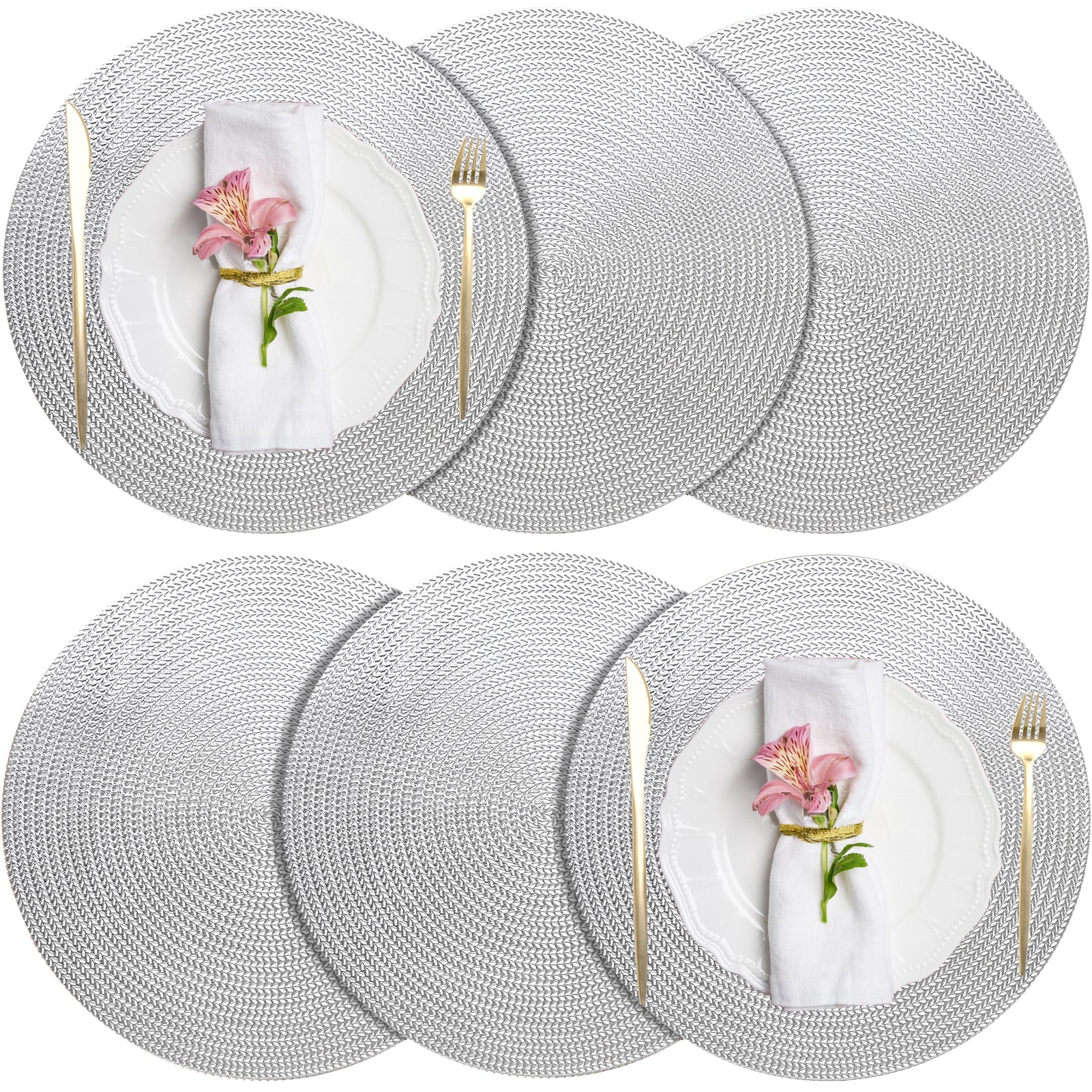 FYY Placemats, Round Placemats Set of 6 for Dining Table, Washable Round PVC Table Mats Durable Kitchen Table Mats, Set of 6
