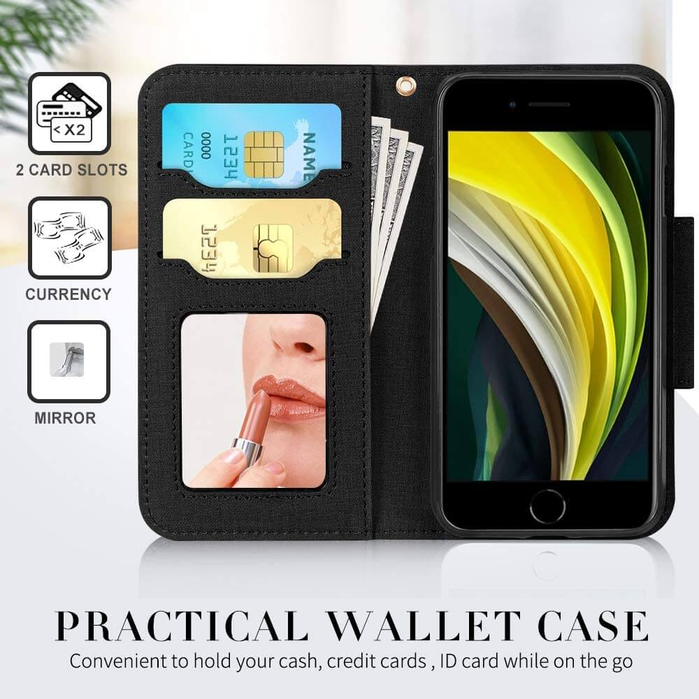 Wallet Case with Mirror for iPhone SE 2020, iPhone 7/8 4.7