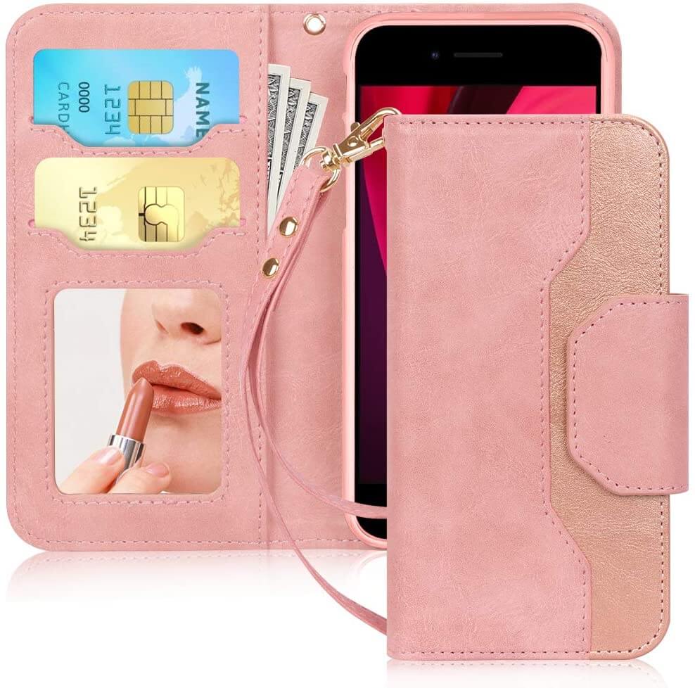 Wallet Case with Mirror for iPhone SE 2020, iPhone 7/8 4.7