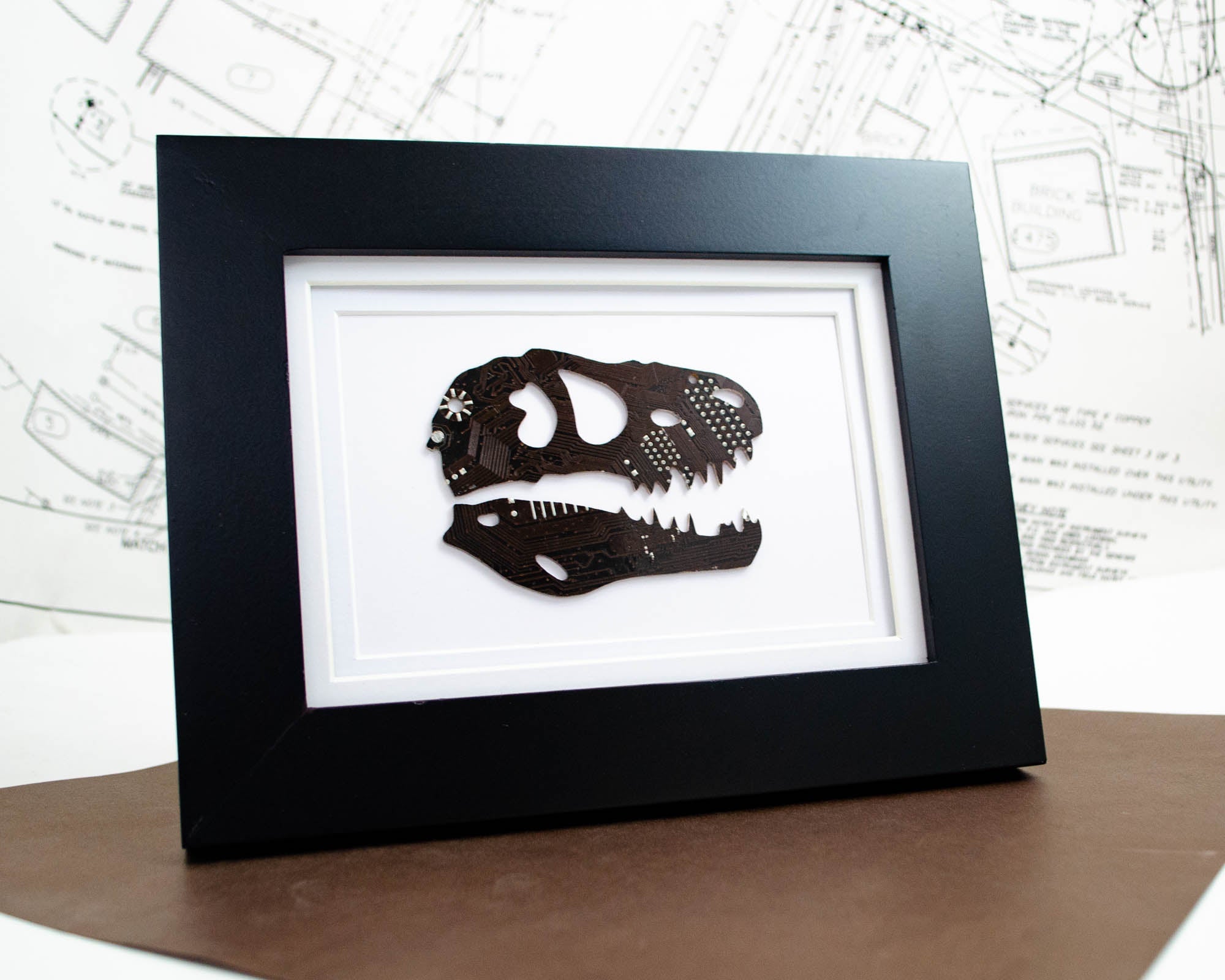 T-Rex Skull Circuit Board Art - 5x7