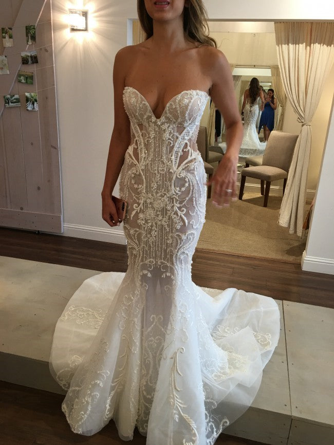 C2021-SE - strapless fit-to-flare wedding gown with beaded embroidery