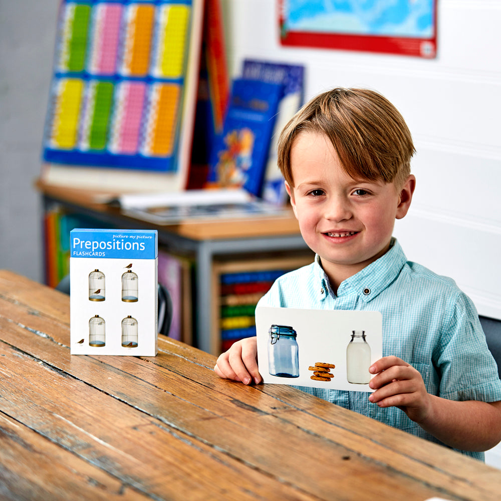 Prepositions Flashcards: 40 Positional Language Photo Cards