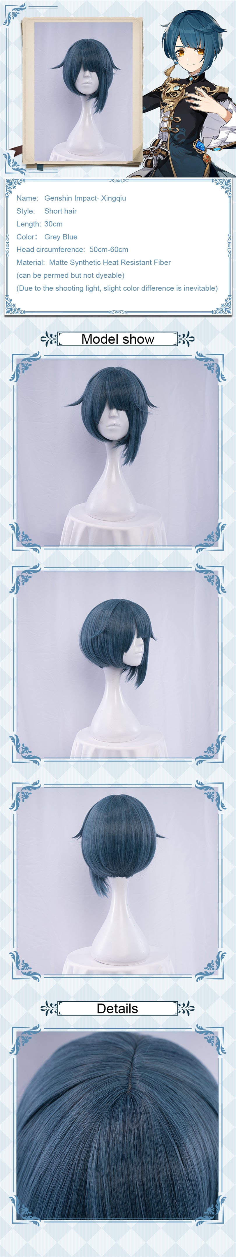 Uwowo Game Genshin Impact Xingqiu Juvenile Galant Cosplay Wig 30cm