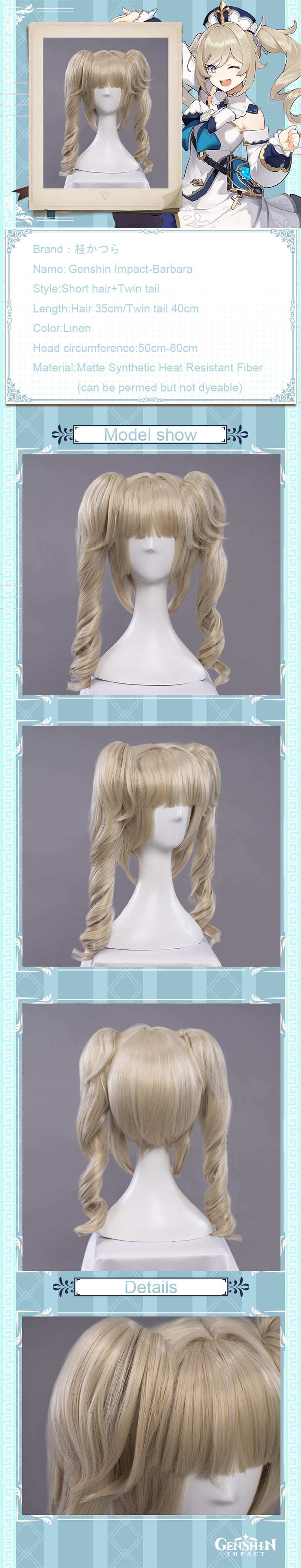 Uwowo Game Genshin Impact Barbara Shining Idol Cosplay Wig Deaconess 40cm Linen Twin Tail Hair 12 Uwowo Game Genshin Impact Barbara Shining Idol Cosplay Wig Deaconess 40cm Linen Twin Tail Hair -Uwowocosplay Shop bbl 01