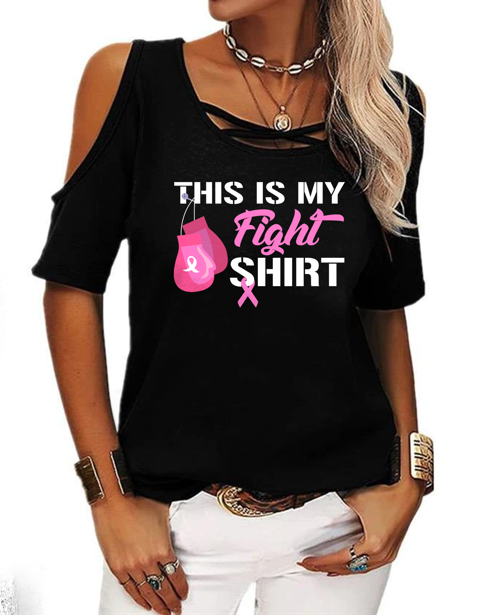 This is my Fight O-hals Off Shoulder Korte Mouw Shirt Vrouwen Sexy Zomer Casual T-shirt M