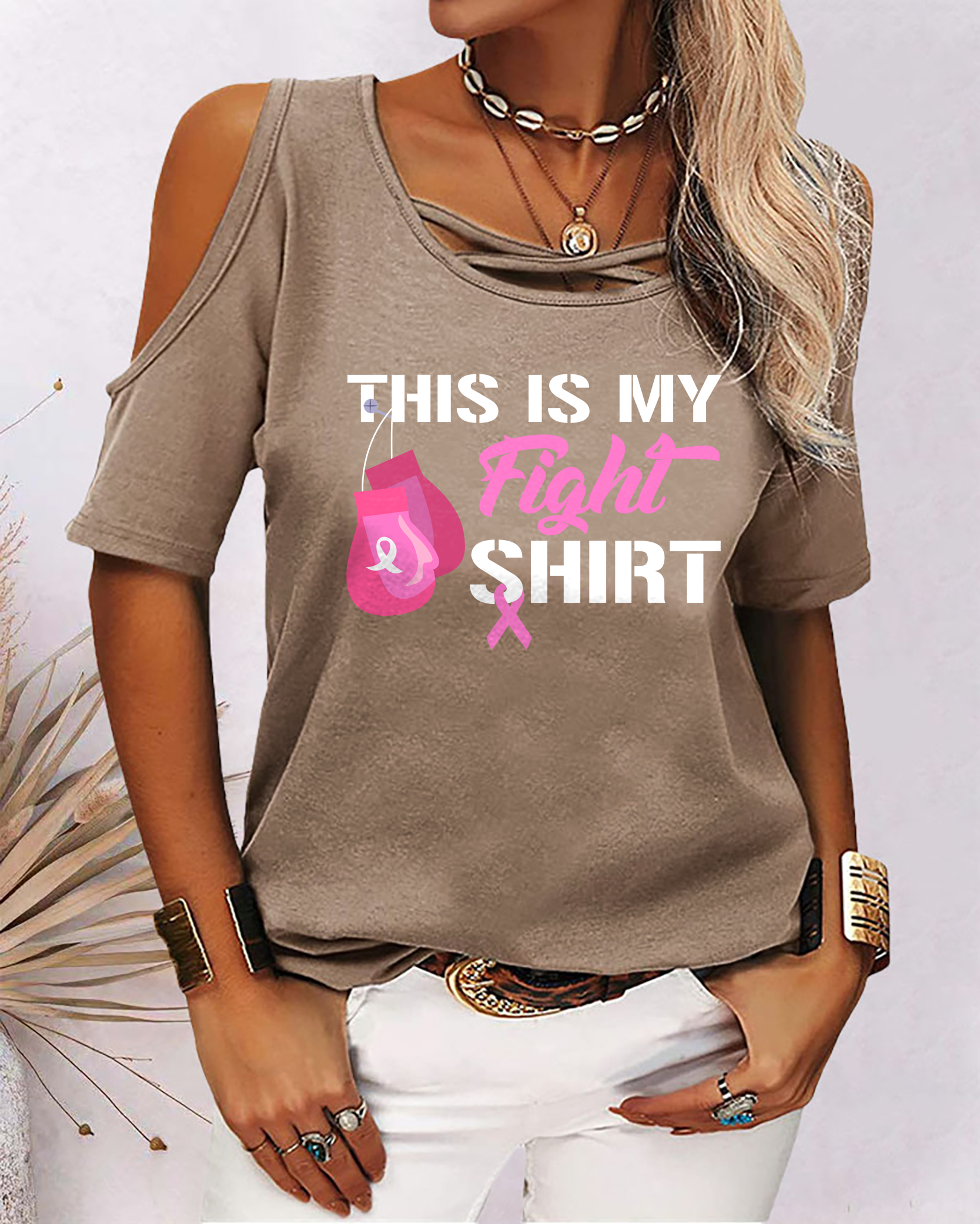 This is my Fight O-hals Off Shoulder Korte Mouw Shirt Vrouwen Sexy Zomer Casual T-shirt M