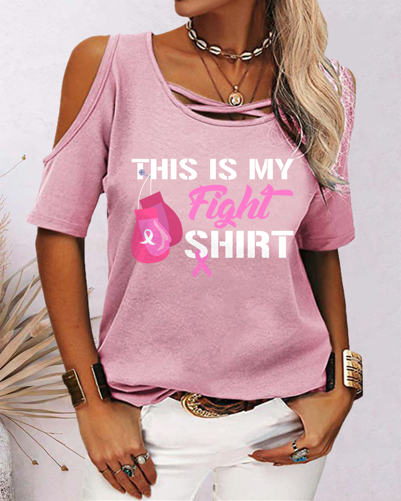 This is my Fight O-hals Off Shoulder Korte Mouw Shirt Vrouwen Sexy Zomer Casual T-shirt M