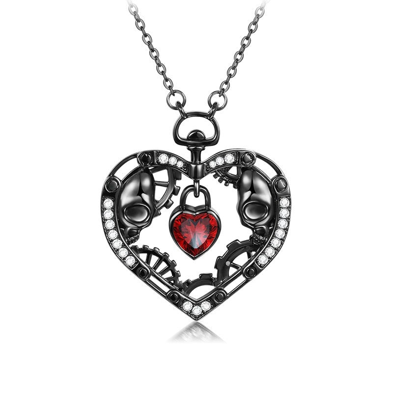 Gothic Style Skull Black Heart Pendants Necklace For Women Man Party Punk