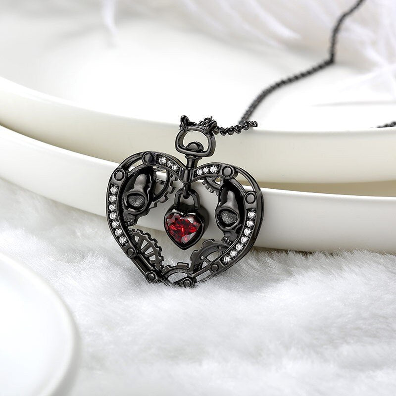 Gothic Style Skull Black Heart Pendants Necklace For Women Man Party Punk