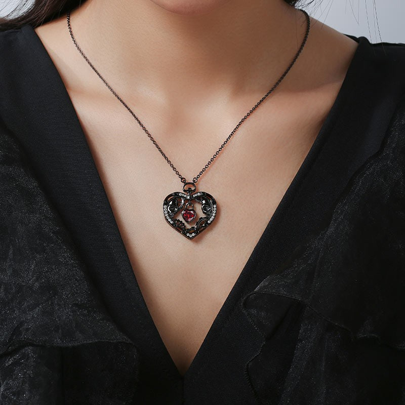 Gothic Style Skull Black Heart Pendants Necklace For Women Man Party Punk