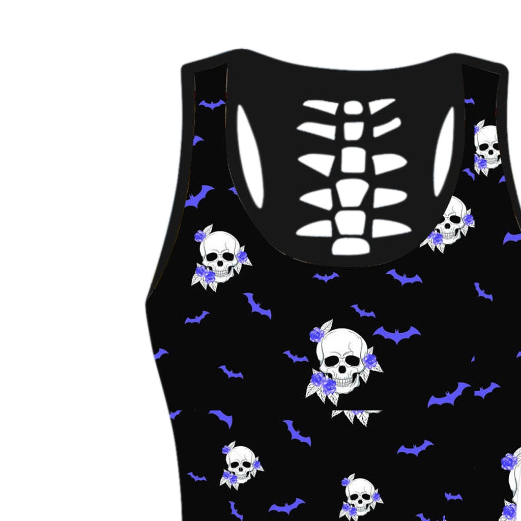 Halloween Suit Flower Skull Sleeveless Gothic Shirts and Shorts