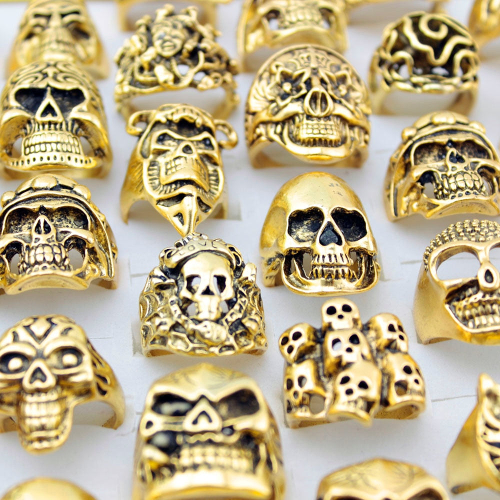 12 Pieces Mix Big Skull Rings Jewelry Fashion Silver Color Black Gun Plated Statement Punk Big