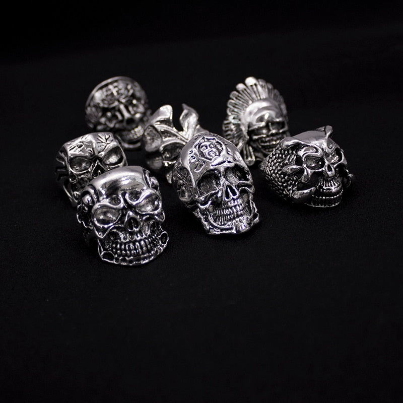 12 Pieces Mix Big Skull Rings Jewelry Fashion Silver Color Black Gun Plated Statement Punk Big