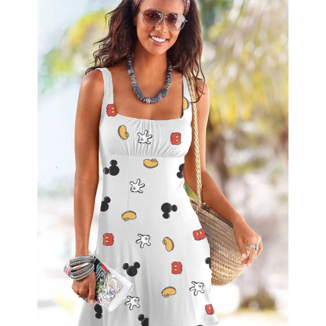 Printed Sleeveless Vest One Neck Cute Dress Fashion Sexy Slim Casual Comfortable Ladies Beach printed dress