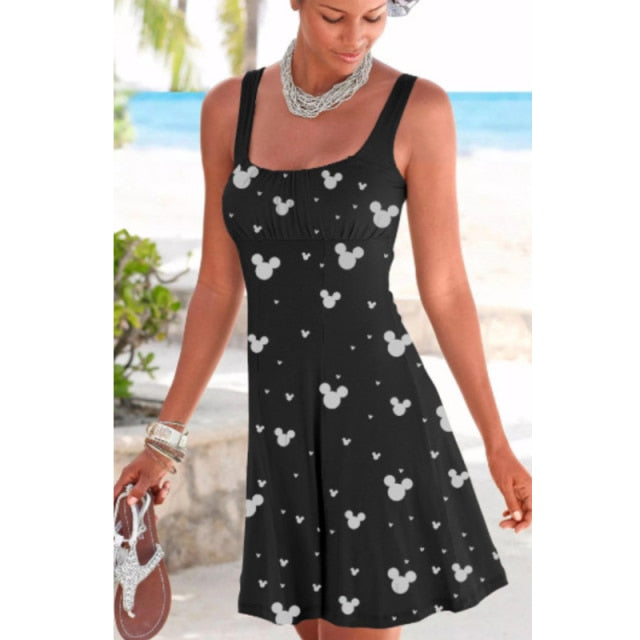 Printed Sleeveless Vest One Neck Cute Dress Fashion Sexy Slim Casual Comfortable Ladies Beach printed dress