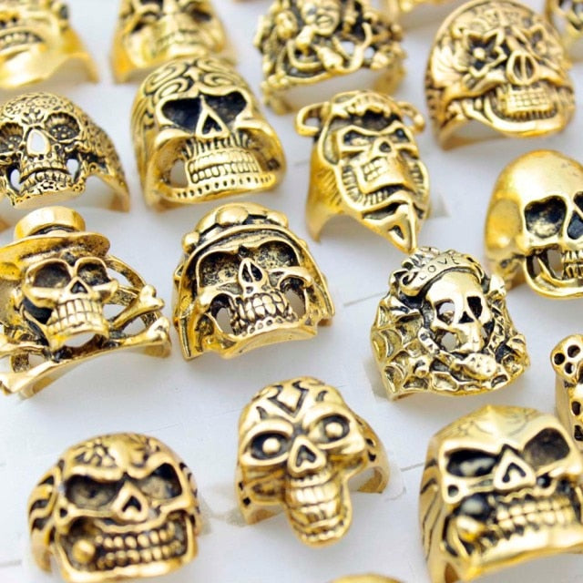 12 Pieces Mix Big Skull Rings Jewelry Fashion Silver Color Black Gun Plated Statement Punk Big