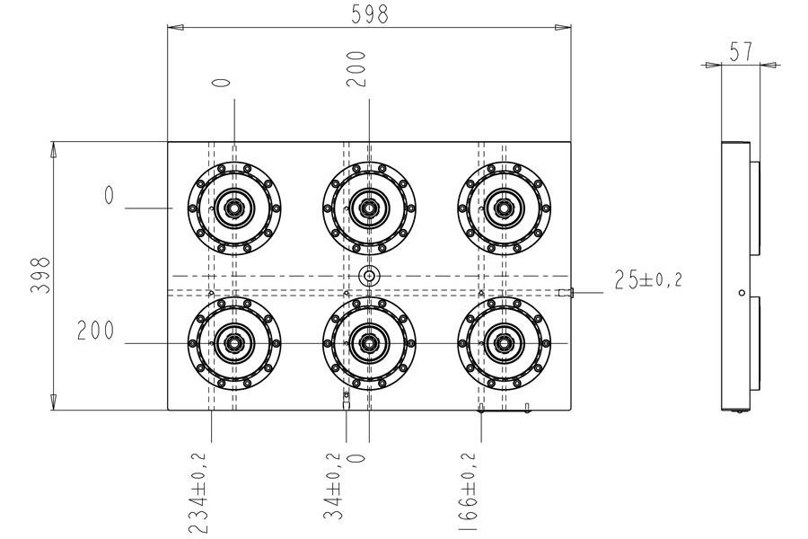 System 3R C240570, Base plate 6-fold PSP, 200 mm, without bores