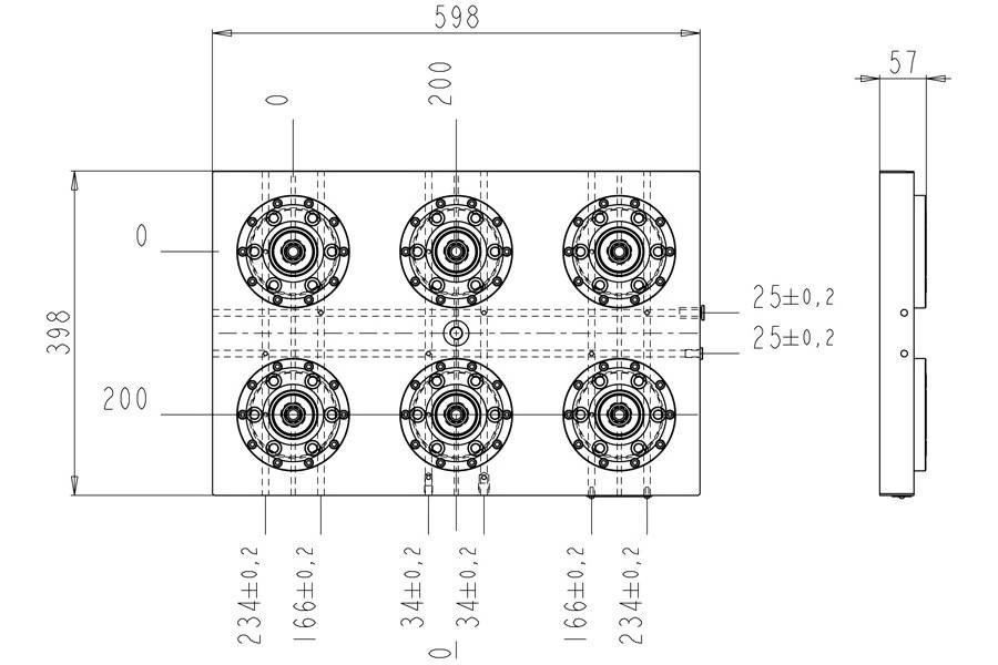 System 3R C291570, Base plate 6-fold PHP, 200 mm, without bores