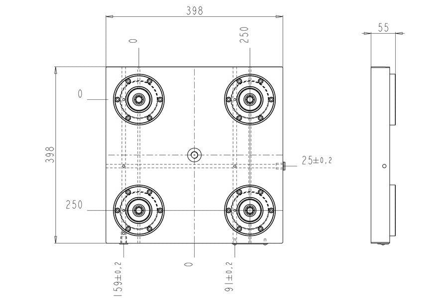 System 3R C261500, Base plate 4-fold HSP, 250 mm, without bores