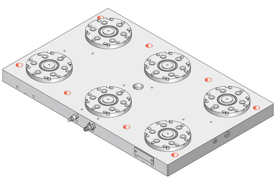 System 3R C294580, Base plate 6-fold PHP, 250 mm, with bores, indexing with indexing option