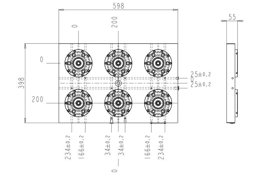 System 3R C281590, Base plate 6-fold HHP, 200 mm, without bores, indexing with indexing option