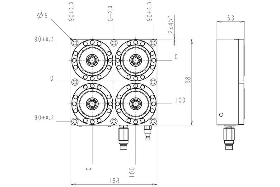 System 3R C224510, Base plate 4-fold HCP, 100 mm, with bores