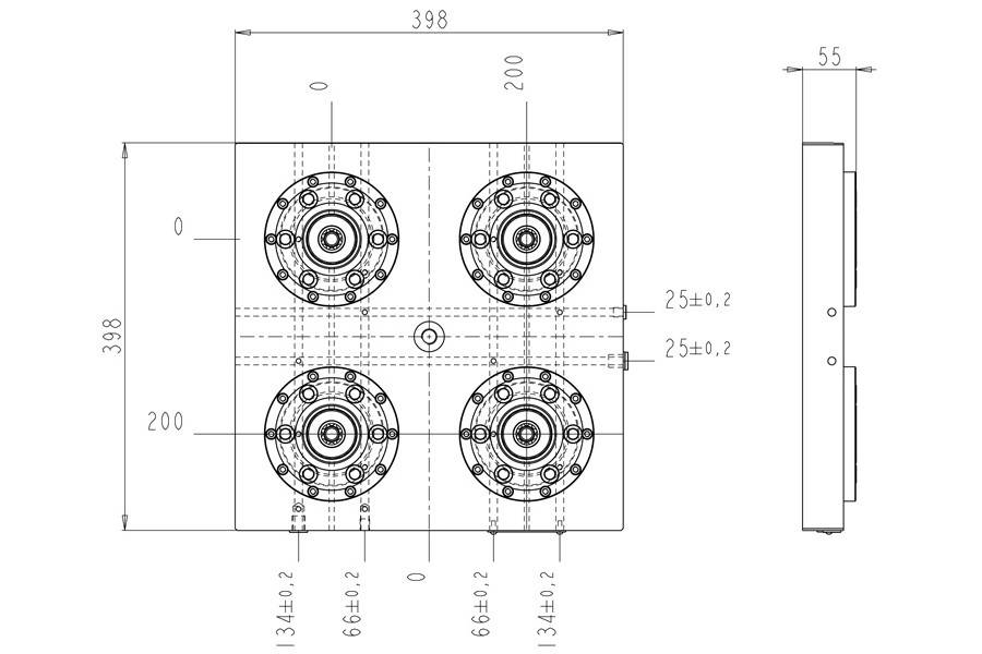 System 3R C281520, Base plate 4-fold HHP, 200 mm, without bores