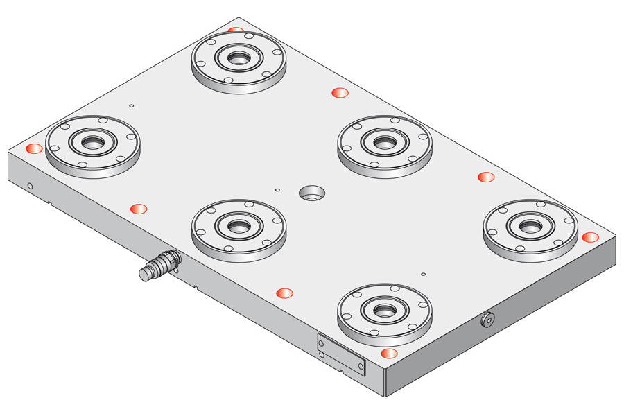 System 3R C264550, Base plate 6-fold HSP, 250 mm, with bores