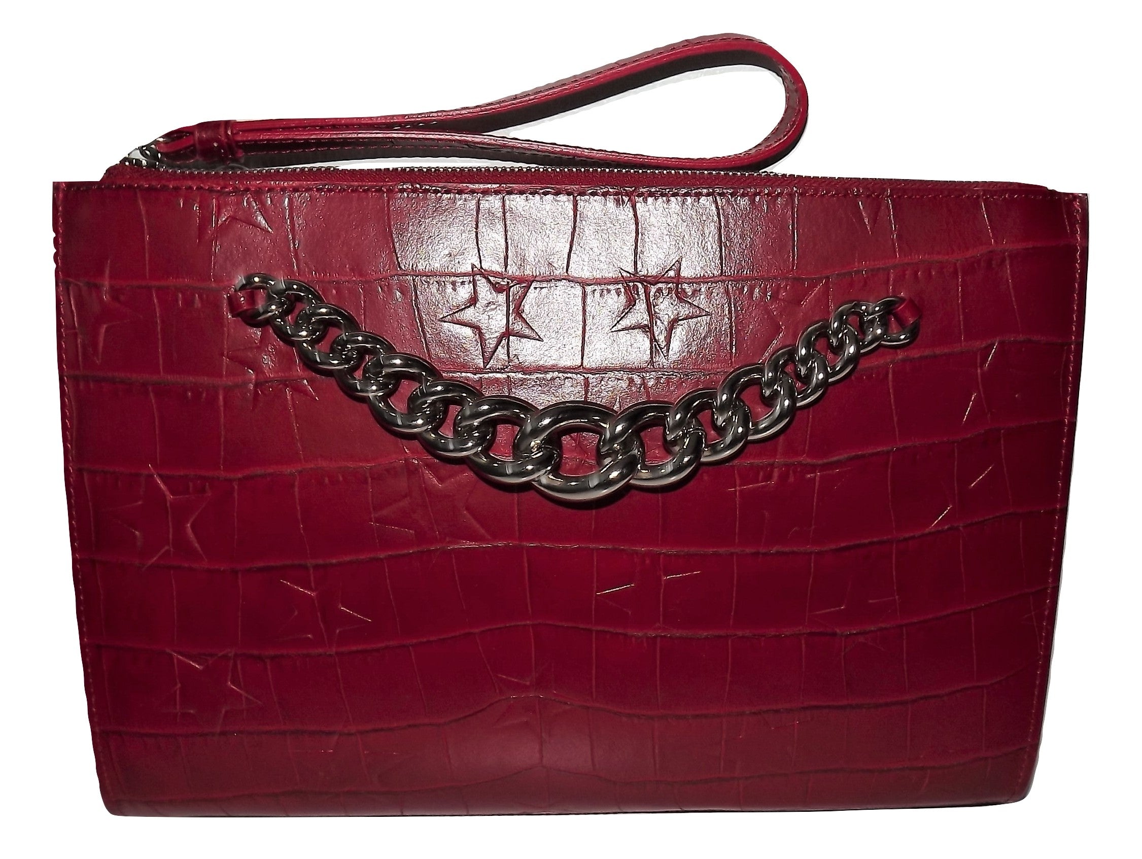 Claudia Italian Leather Croc Embossed Large Convertible Wristlet Crossbody Bag Red