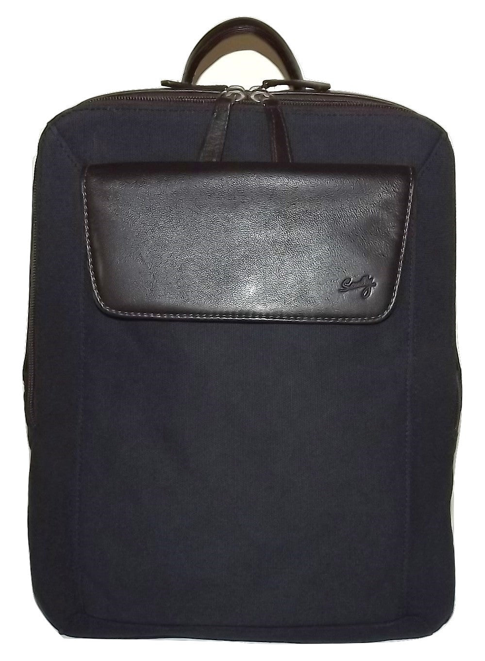 Scully Flint Dual Compartment Canvas & Leather Laptop Business Backpack Navy