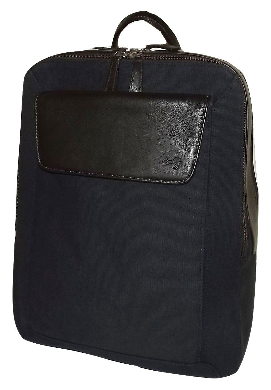 Scully Flint Dual Compartment Canvas & Leather Laptop Business Backpack Navy