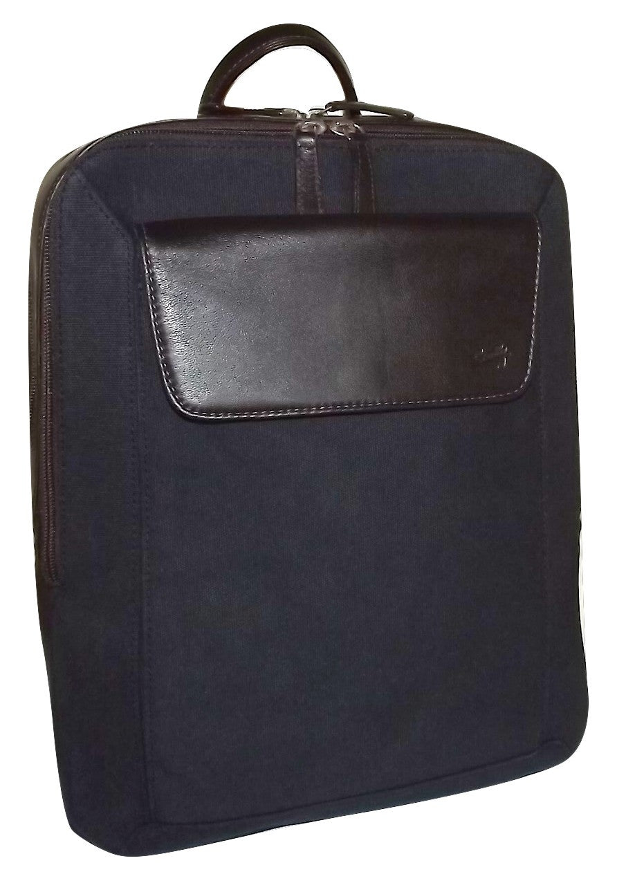 Scully Flint Dual Compartment Canvas & Leather Laptop Business Backpack Navy