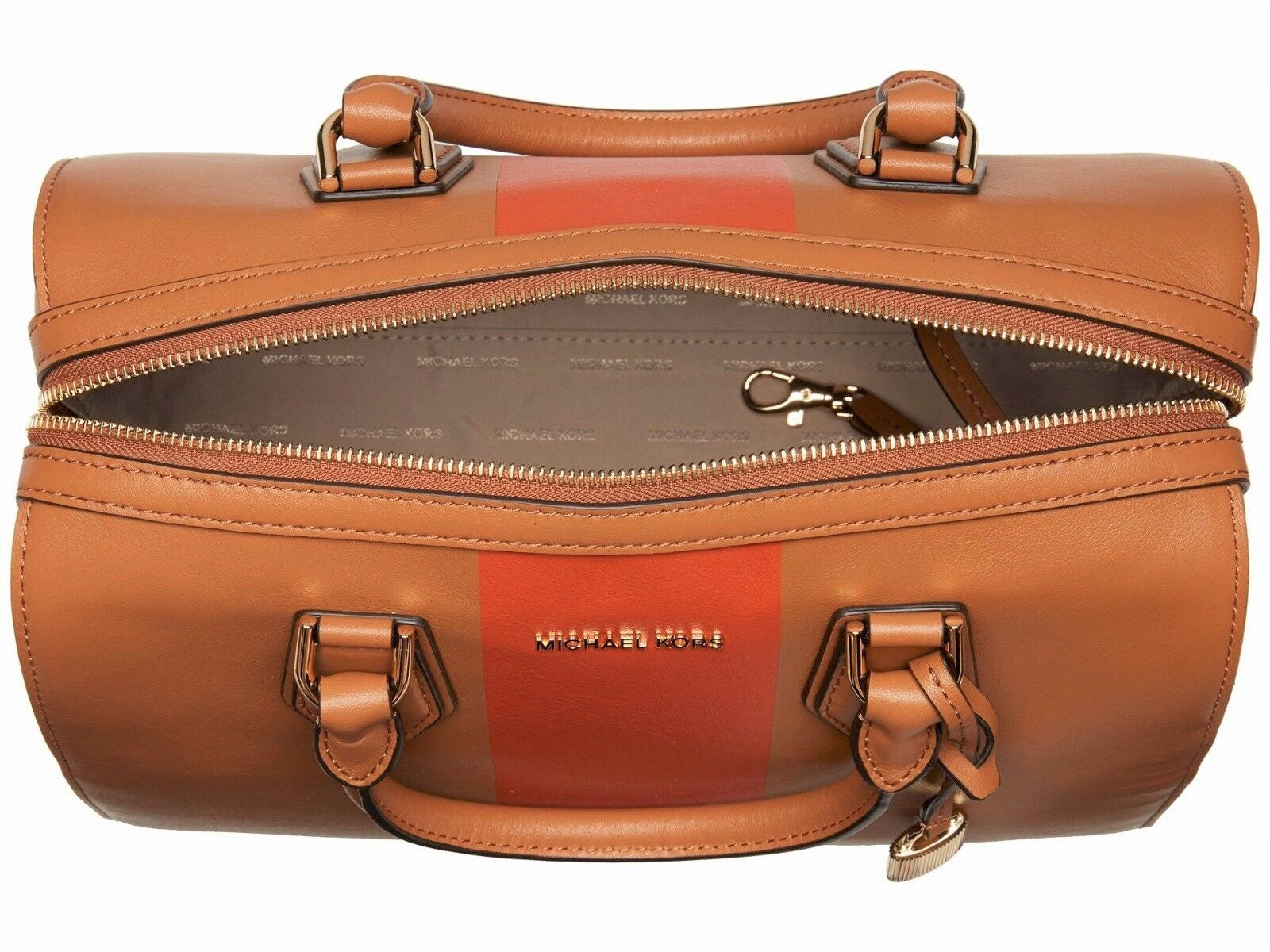 Michael Kors Leather Mercer Center Stripe Satchel Handbag Acorn