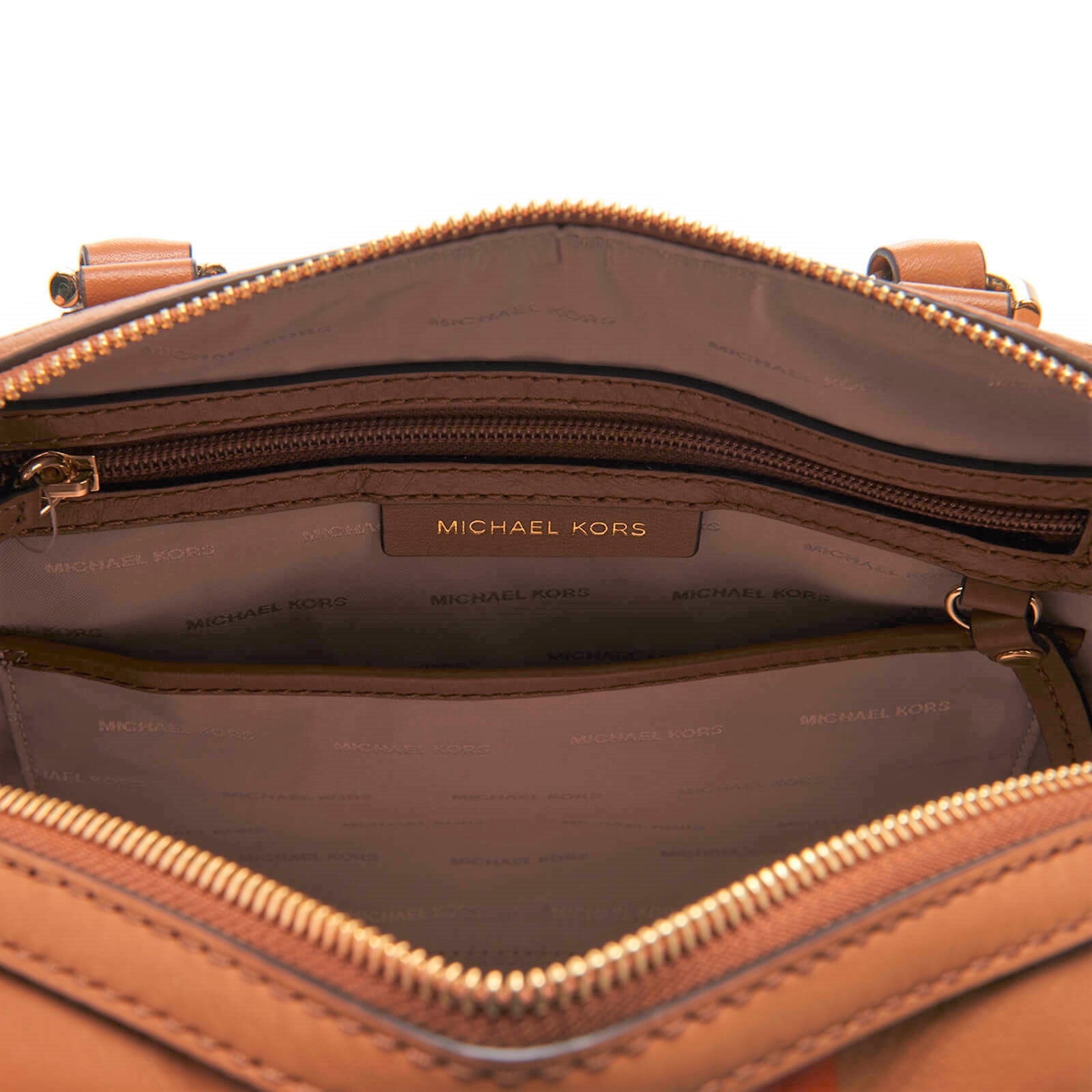 Michael Kors Leather Mercer Center Stripe Satchel Handbag Acorn