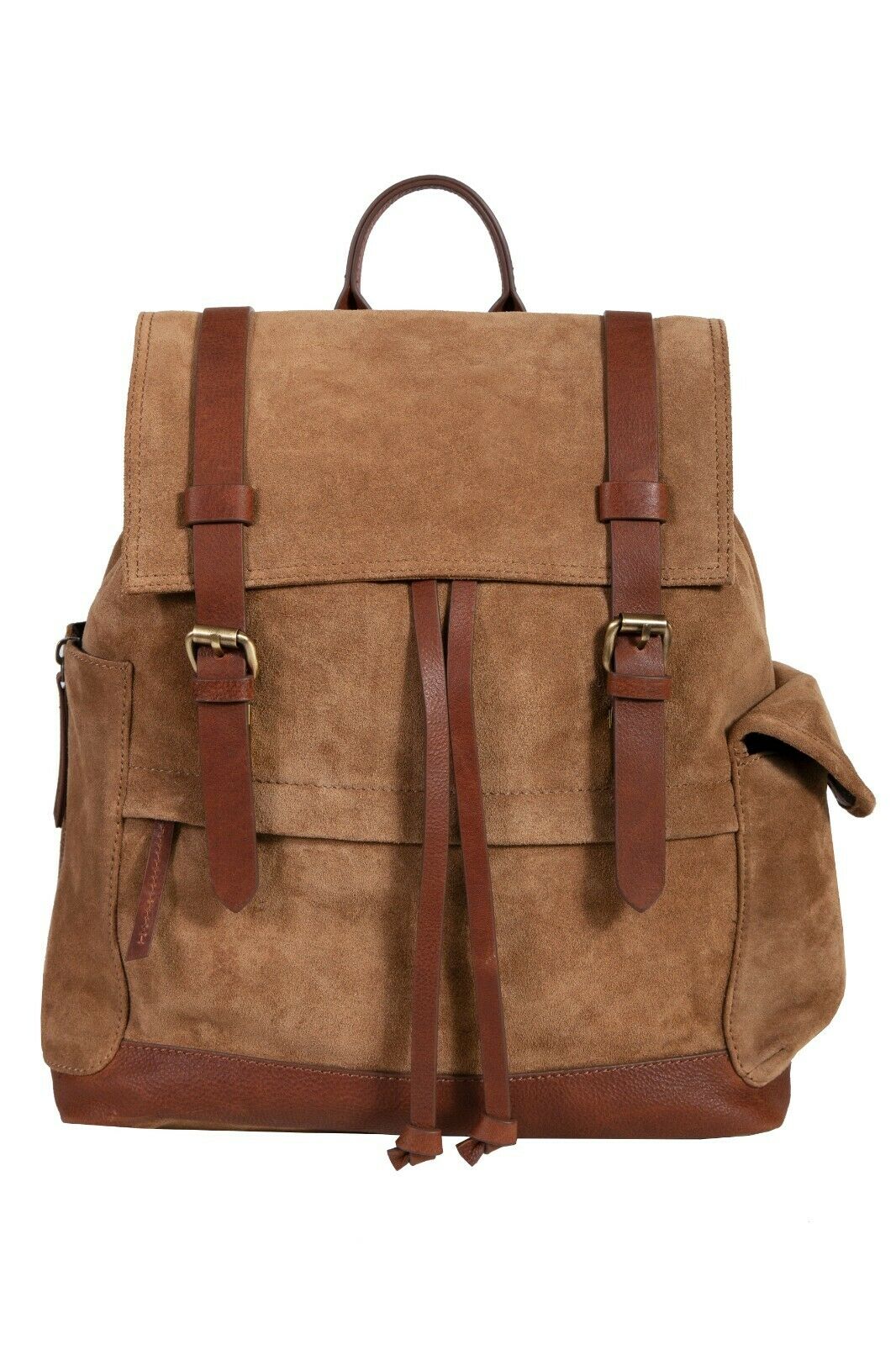 Scully Retro Nubuck Leather Cargo Drawstring Backpack Tan/Brown