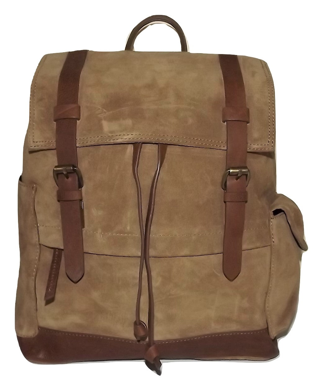 Scully Retro Nubuck Leather Cargo Drawstring Backpack Tan/Brown