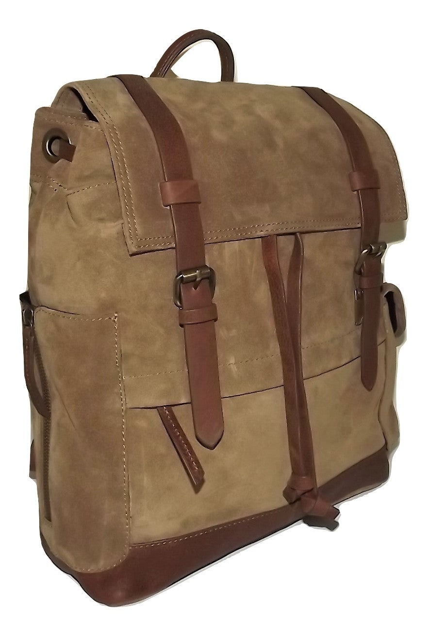 Scully Retro Nubuck Leather Cargo Drawstring Backpack Tan/Brown