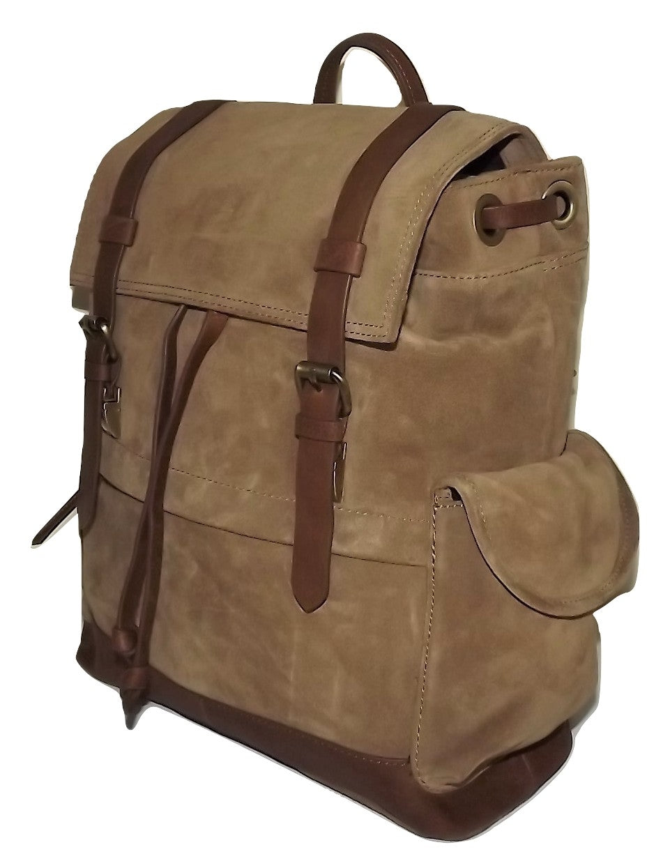 Scully Retro Nubuck Leather Cargo Drawstring Backpack Tan/Brown