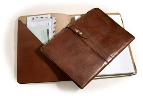 Scully Italian Leather Snap Closure Letter Writing Pad with Pen Brown