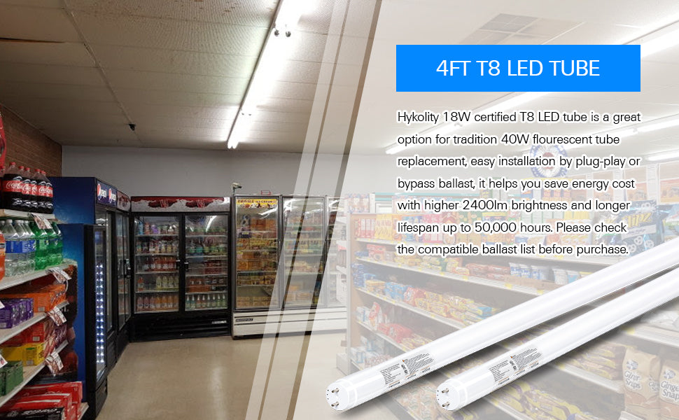 4FT 5000K LED T8 Hybrid Type A+B Light Tube, 18W, Plug  Play or Balla –  Hykolity