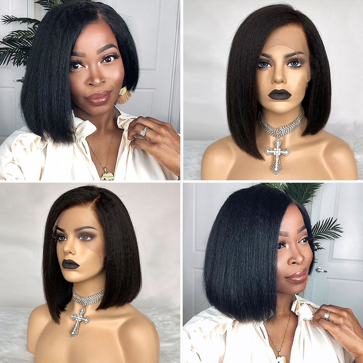 VRBest Kinky Straight Short Lace Front Wigs