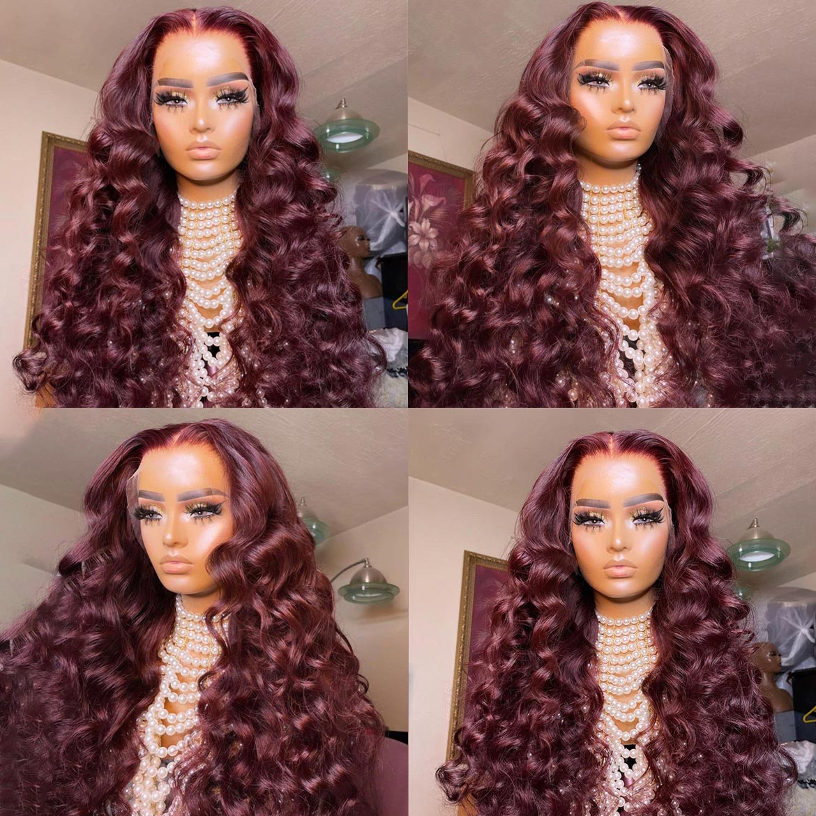VRBest Burgundy Loose Wave Colored Human Hair Wigs