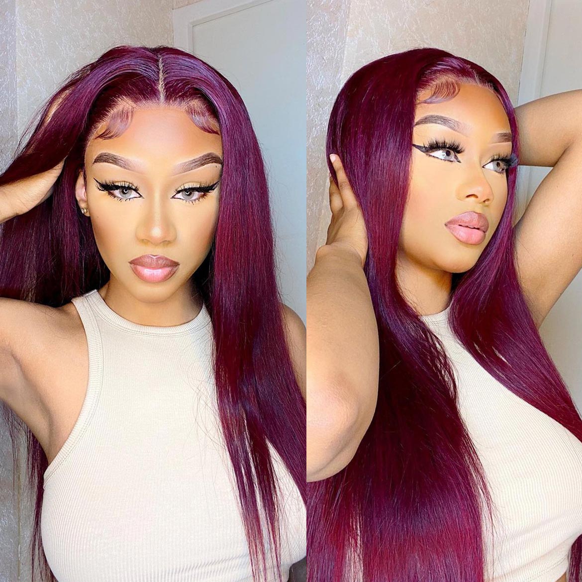 VRBest Burgundy Lace Front Human Hair Wigs